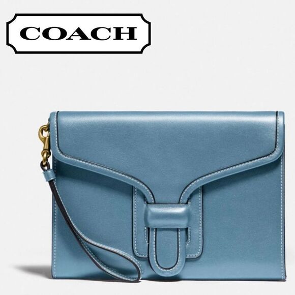 RETAIL Coach Courier Wristlet in Pacific Blue and Brass - Picture 1 of 10